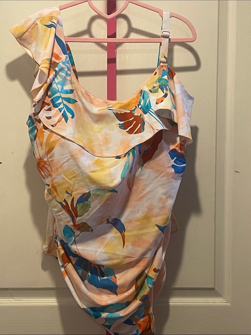 Ruffled One-Shoulder Swim Camisole in Multi Floral